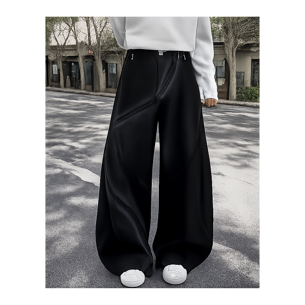 Noir Draped Wide Denim