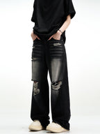 Distressed Wide-Leg Denim
