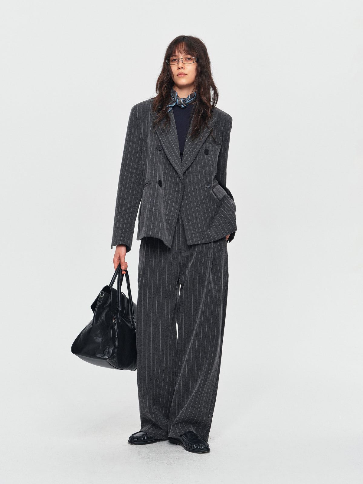 Pinstripe Wide-Leg Trousers