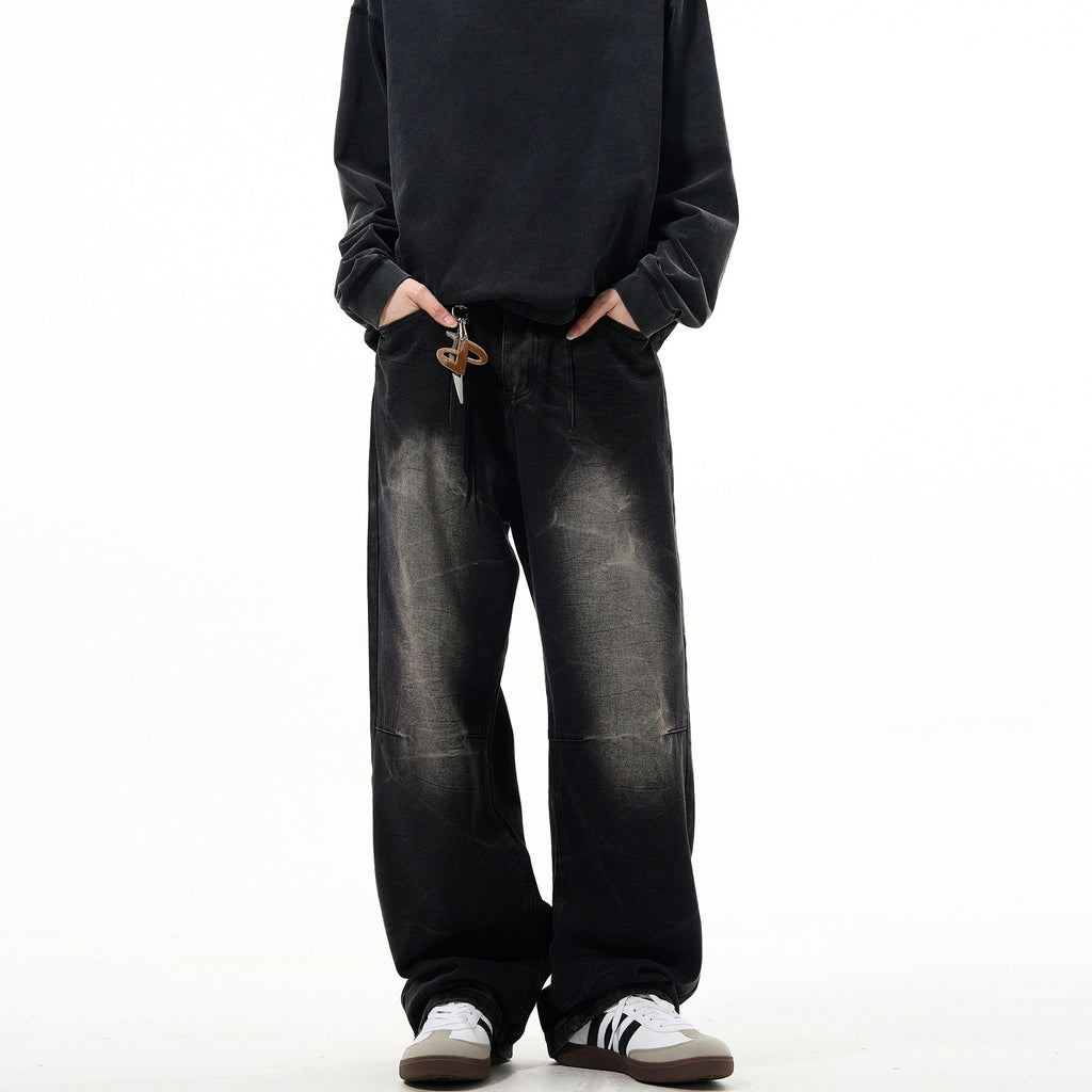 Street Line Sandblasted Wide-Leg Jeans