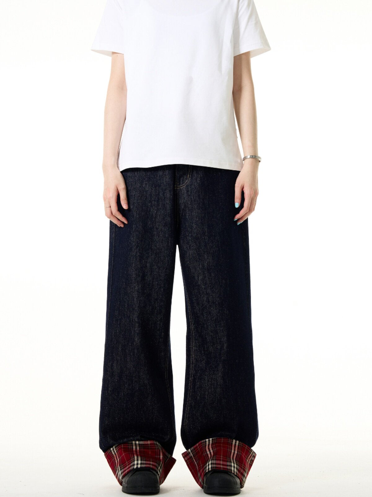 Vintage Plaid Cuff Jeans