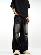 Distressed Wide-Leg Denim