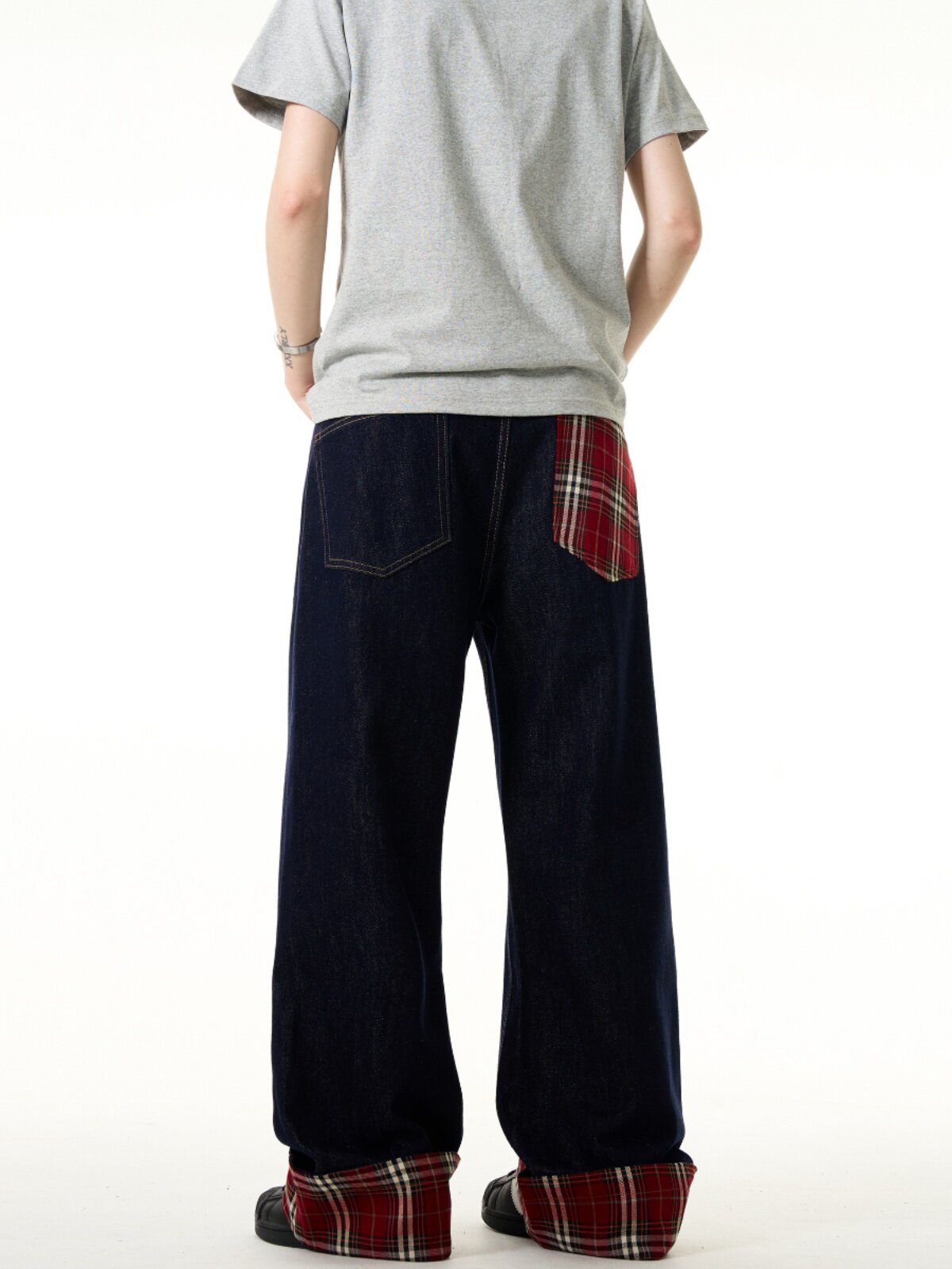 Vintage Plaid Cuff Jeans