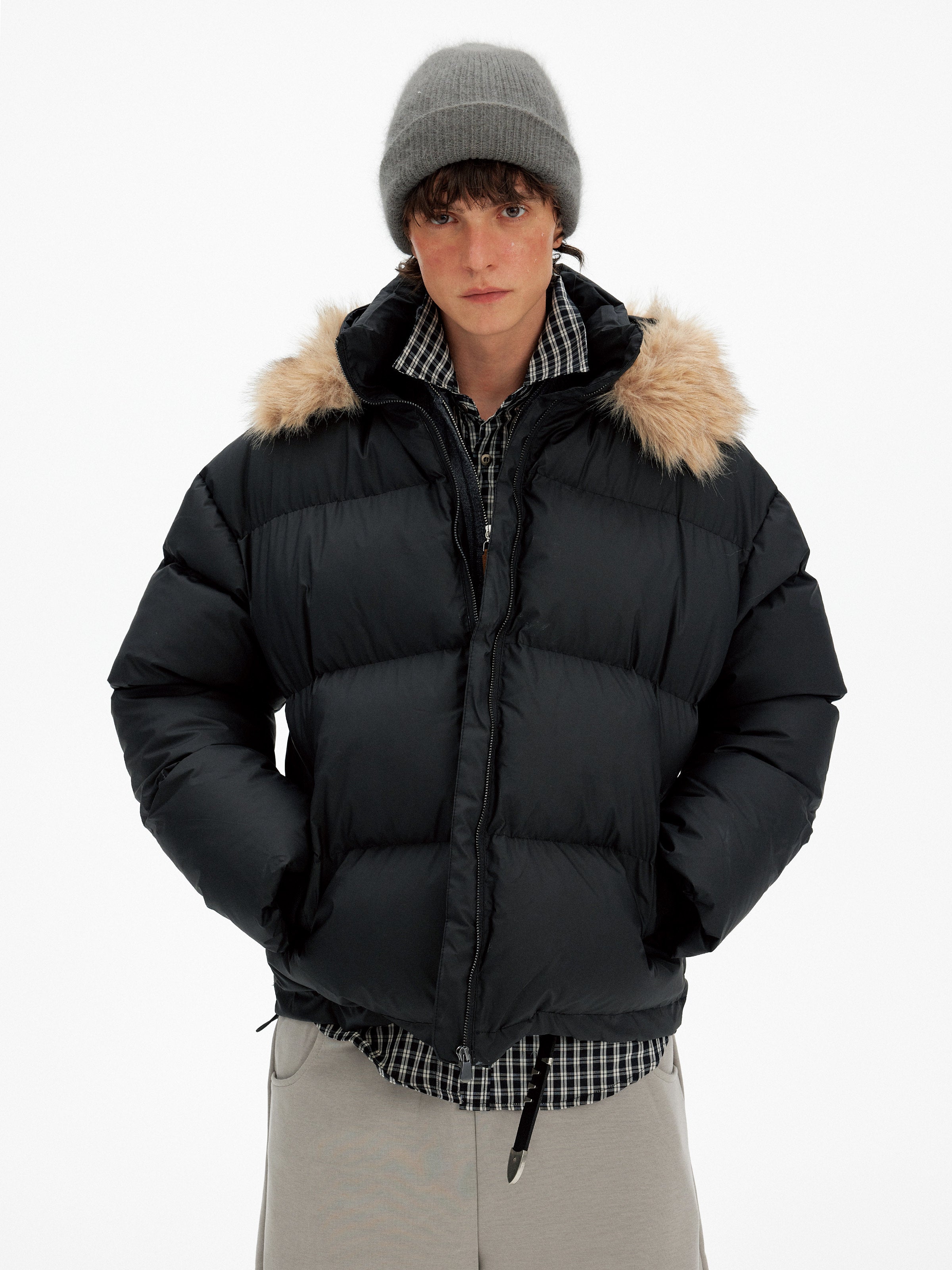 Essentials Line Hooded Fur Trim Puffer