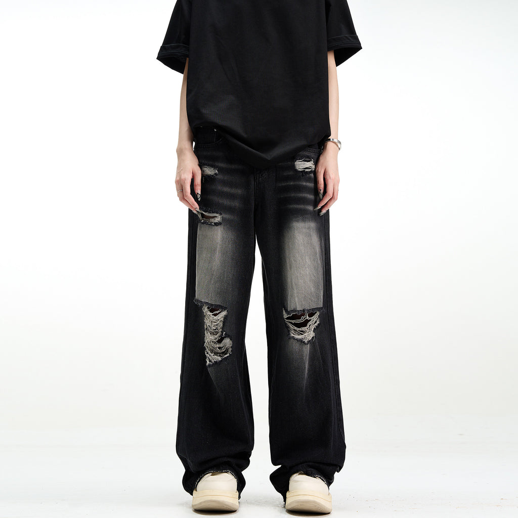 Distressed Wide-Leg Denim