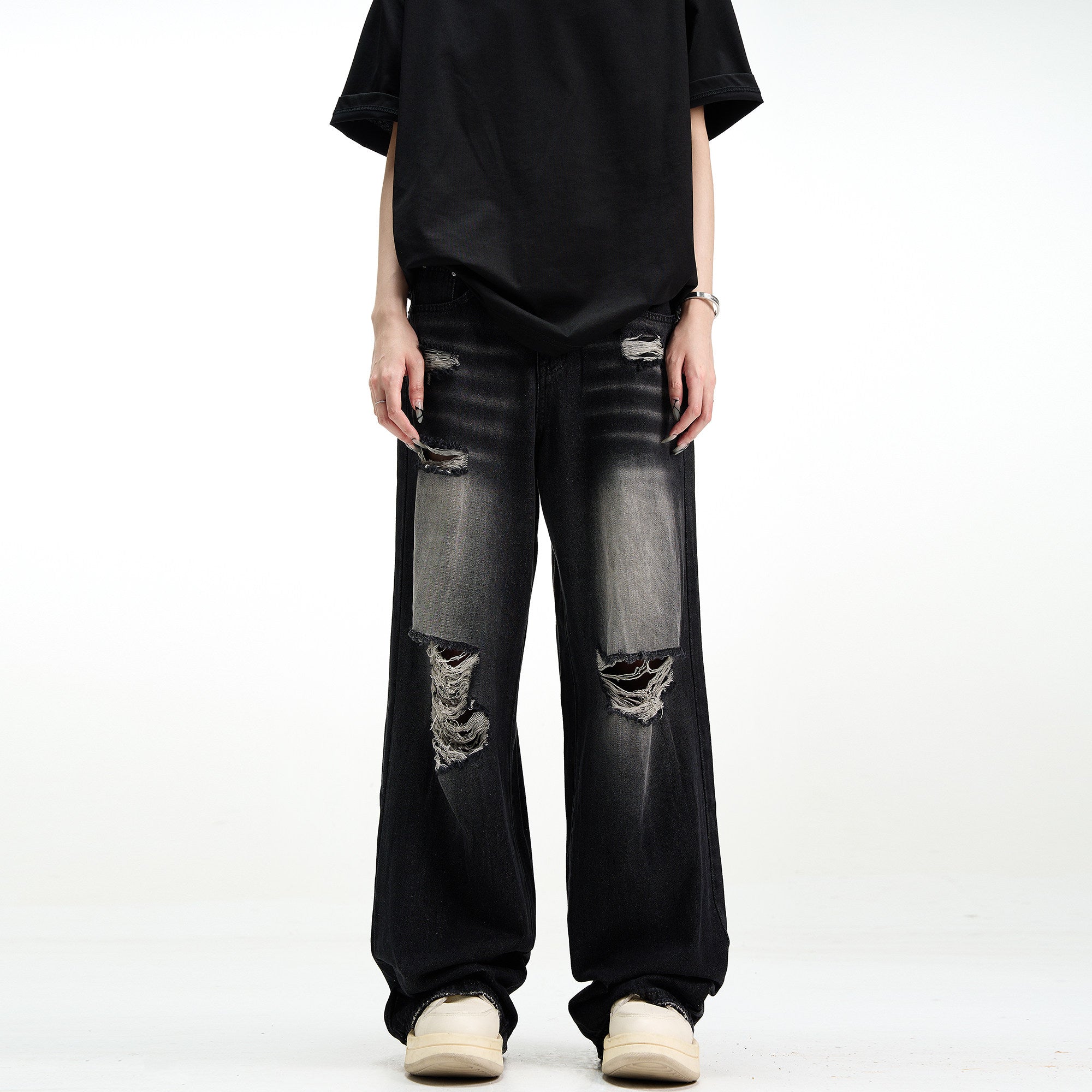 Distressed Wide-Leg Denim