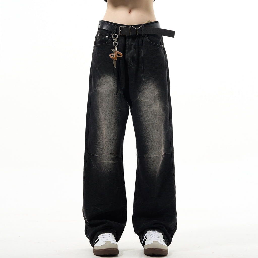 Street Line Sandblasted Wide-Leg Jeans
