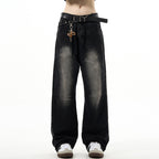 Street Line Sandblasted Wide-Leg Jeans