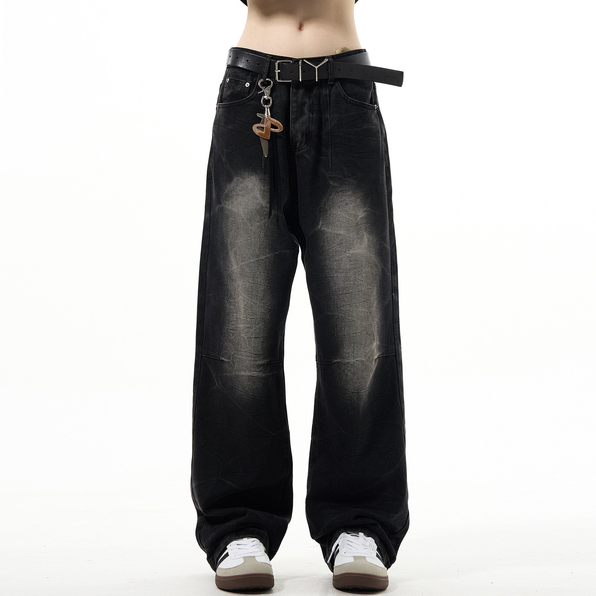 Street Line Sandblasted Wide-Leg Jeans