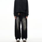 Street Line Sandblasted Wide-Leg Jeans
