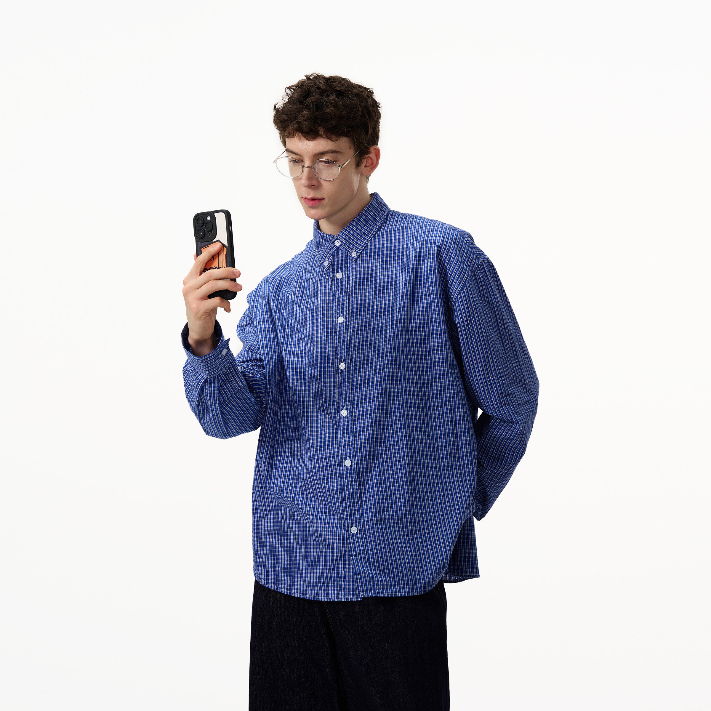 Essentials Line Classic Blue Plaid Shirt