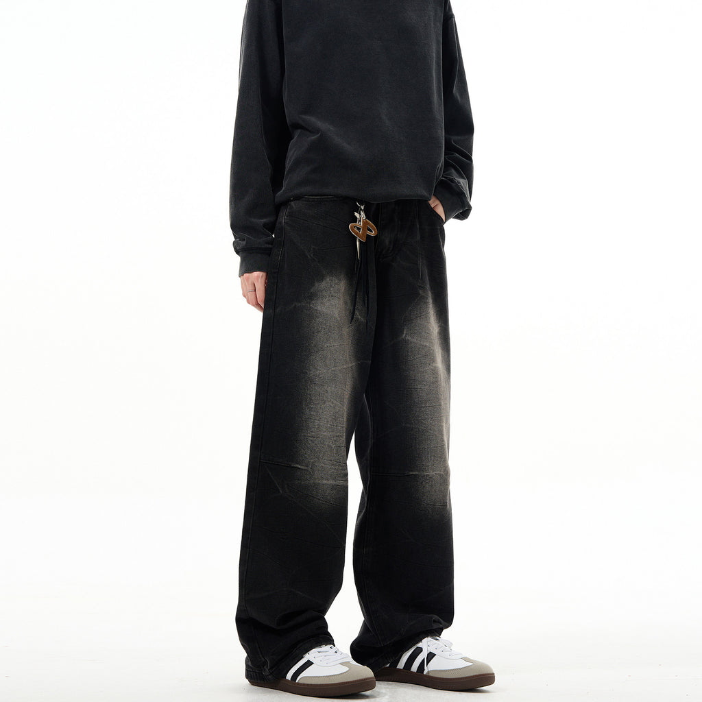 Street Line Sandblasted Wide-Leg Jeans