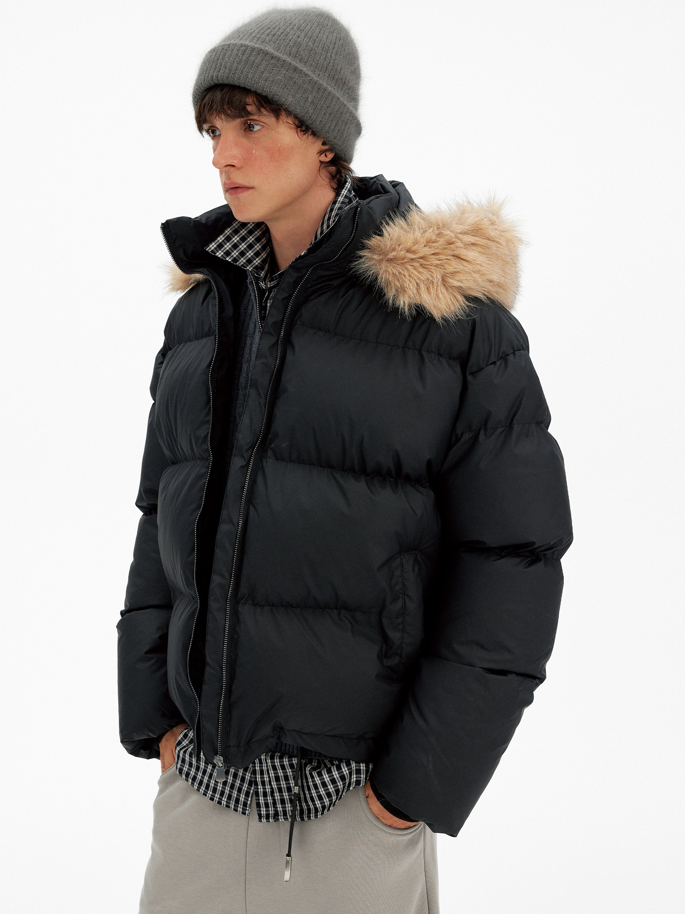 Essentials Line Hooded Fur Trim Puffer