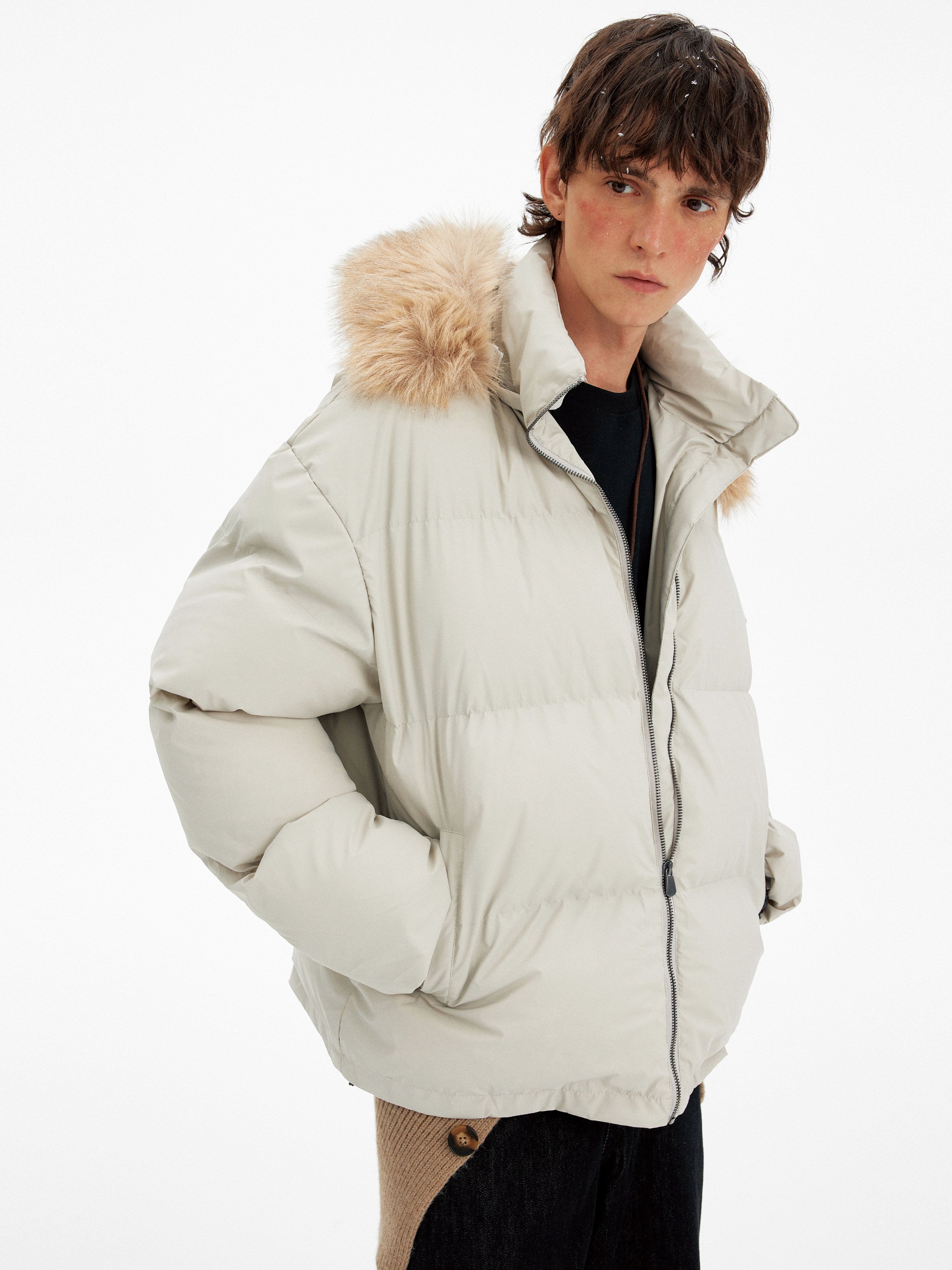 Essentials Line Hooded Fur Trim Puffer