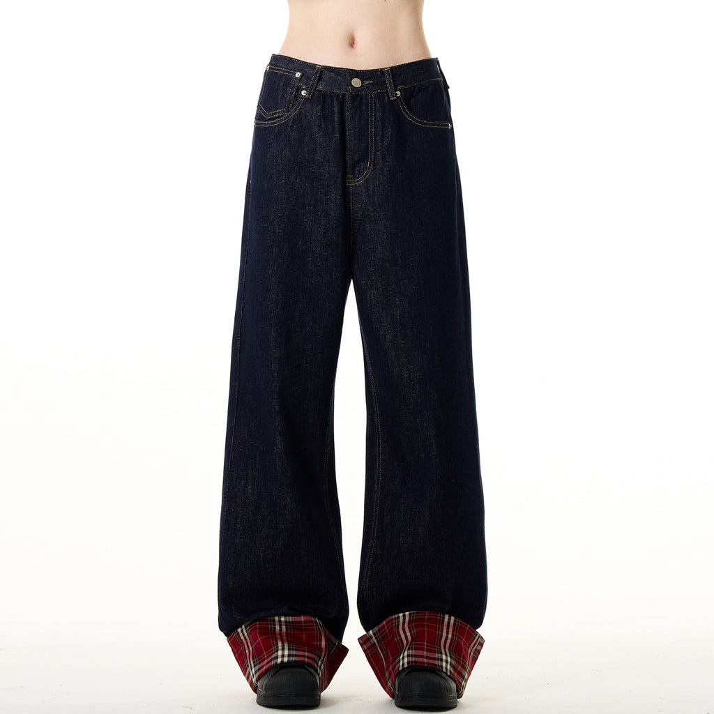 Vintage Plaid Cuff Jeans