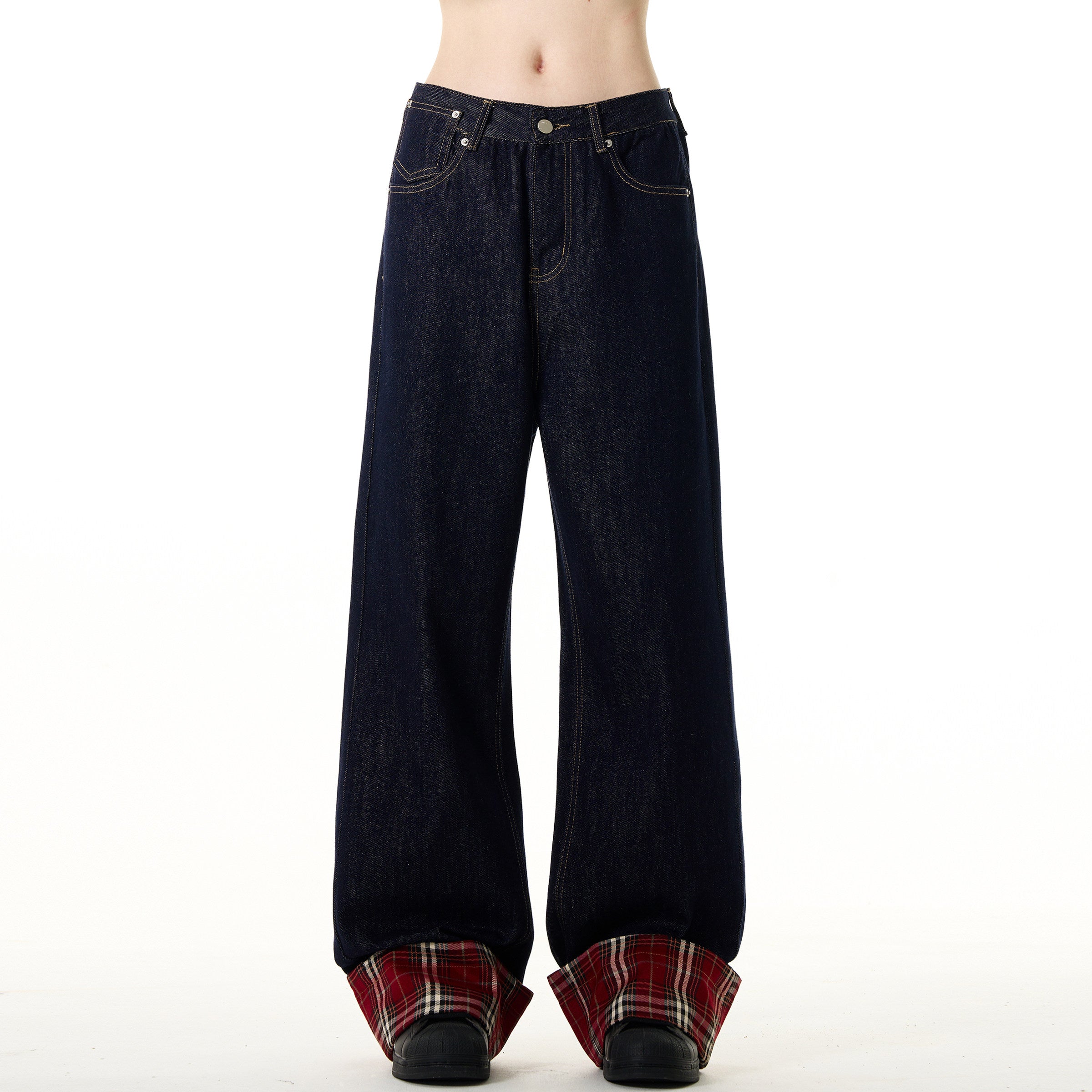 Vintage Plaid Cuff Jeans