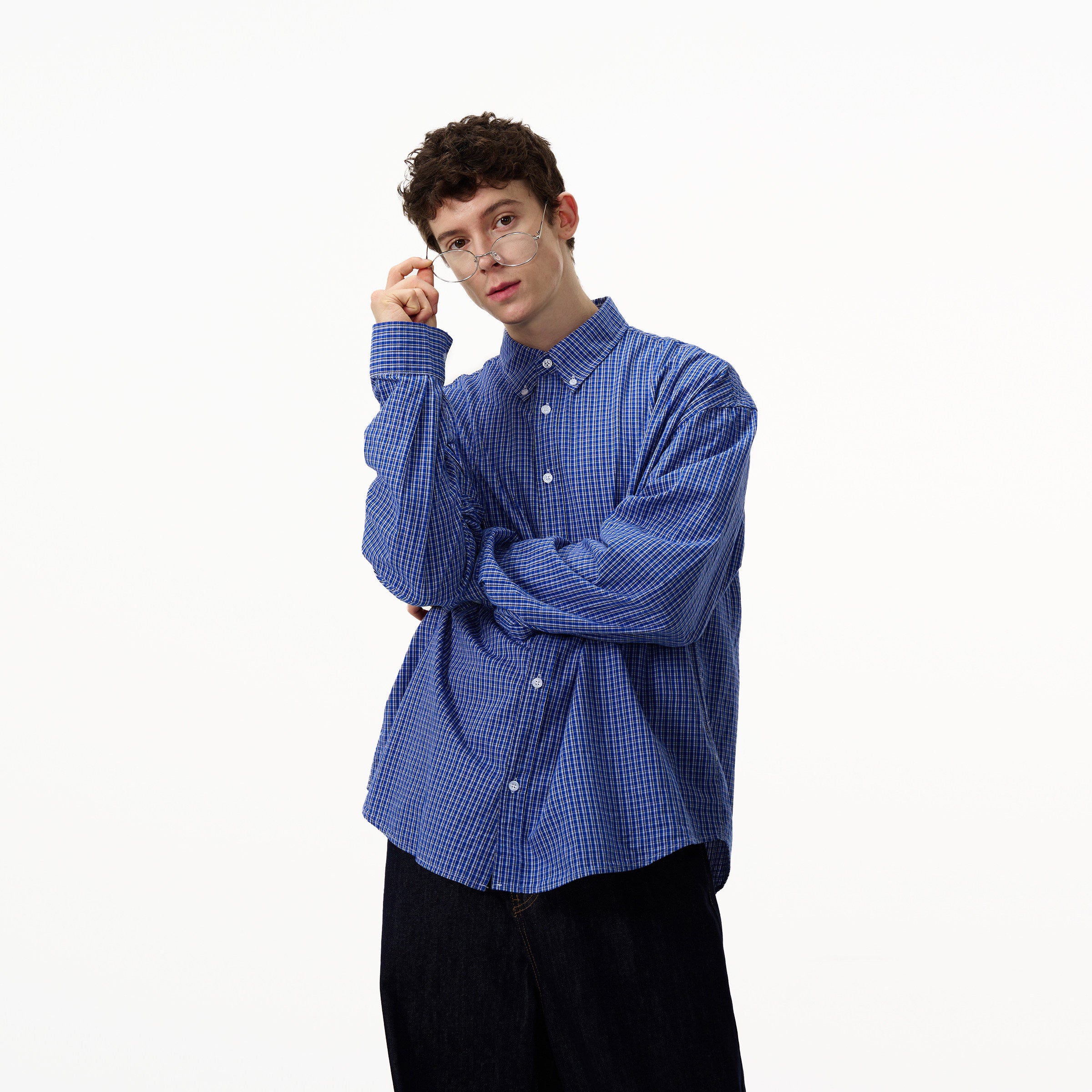Essentials Line Classic Blue Plaid Shirt