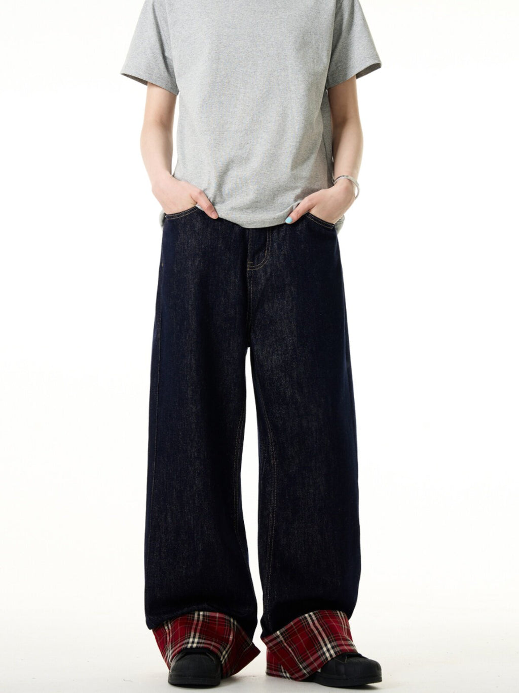 Vintage Plaid Cuff Jeans