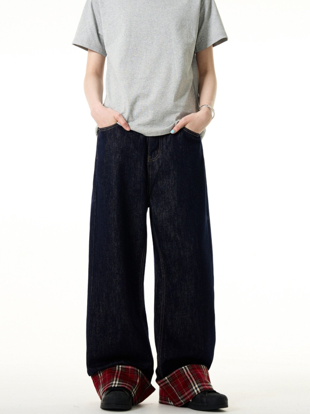 Vintage Plaid Cuff Jeans