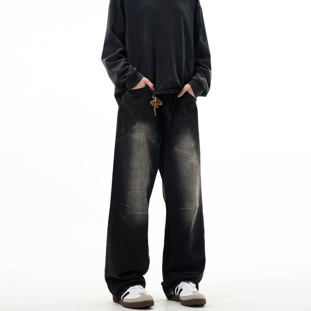 Street Line Sandblasted Wide-Leg Jeans