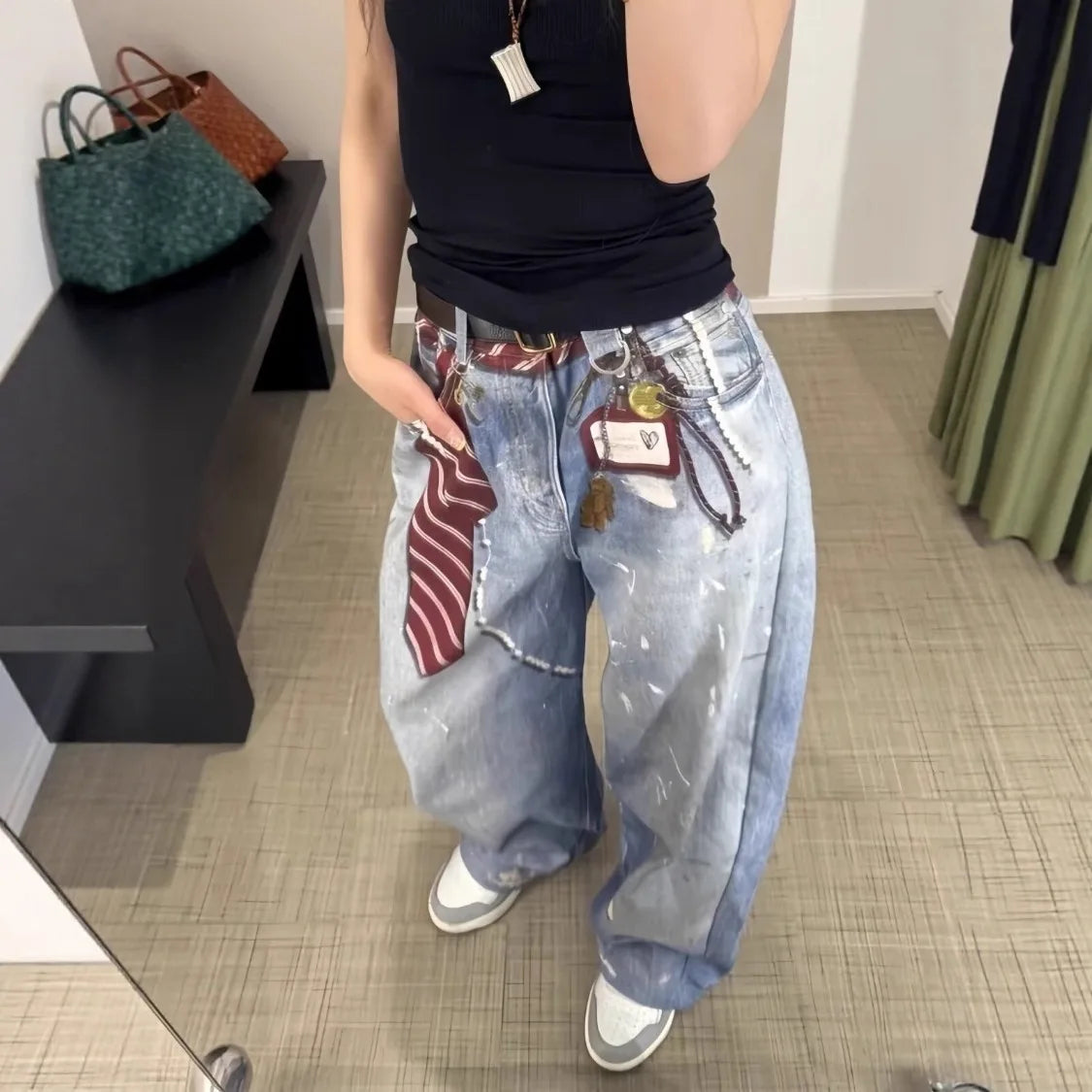 Tie Detail Wide-Leg Denim