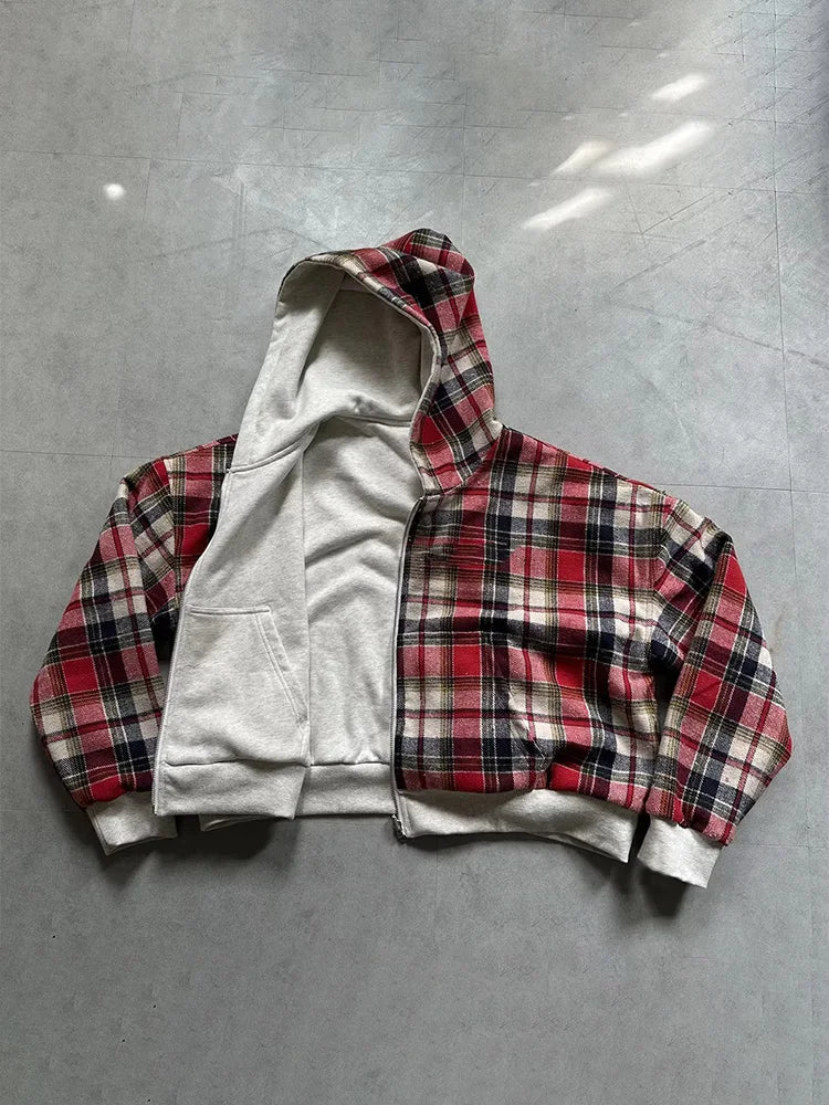 Reversible Plaid Zip Hoodie
