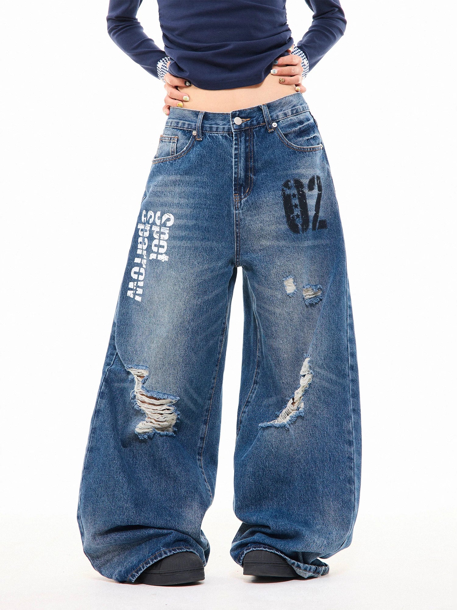 Script Wide-Leg Denim