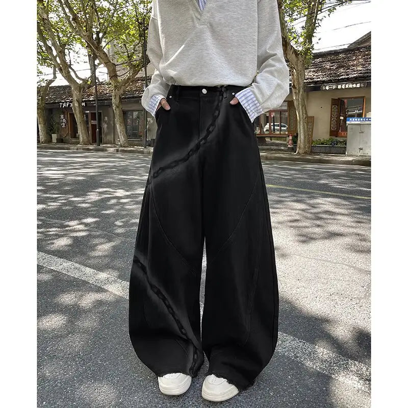 Noir Draped Wide Denim