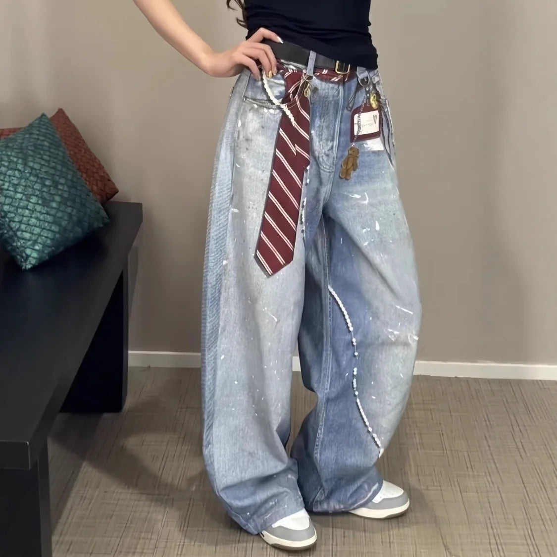 Tie Detail Wide-Leg Denim