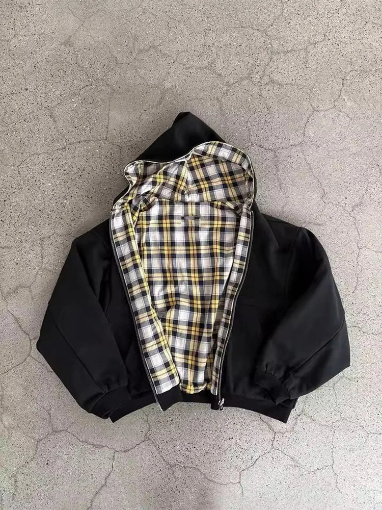 Reversible Plaid Zip Hoodie
