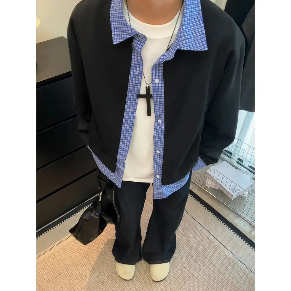 Layered Plaid Zip Cardigan